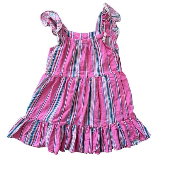 Zunie Girls Pink Striped Ruffle Dress Size Small - Picture 2 of 3